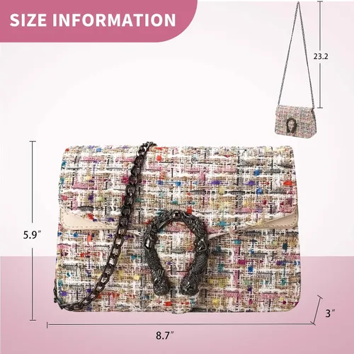 Vista 2 de Bolsos y bolso de mano de tweed para mujer, de piel sintética, con cadena de lana, bolso de hombro, bolso cruzado para las axilas, bolso de mano