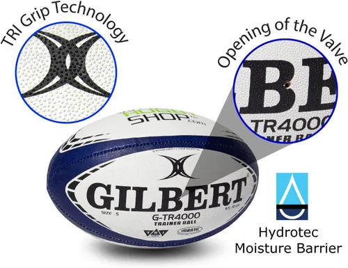 Vista 5 de World Rugby Shop X Gilbert G-TR4000 - Pelota de rugby para adultos y jóvenes, tallas 3, 4 y 5, cosida a mano, construcción de 3 capas