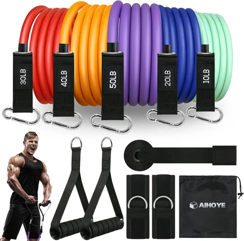 Vista 8 de Aihoye Bandas de resistencia para entrenamiento, bandas de ejercicio con asas, bandas elásticas para ejercicio, bandas de entrenamiento con anclajes