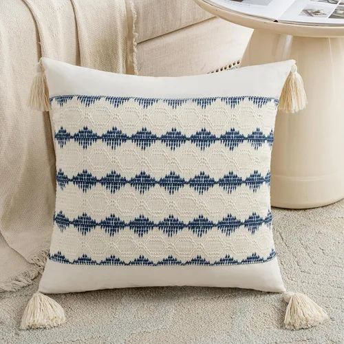 Vista 2 de Fancy Homi - Juego de 2 fundas de almohada decorativas de color azul polvoriento vintage, 16 x 16 pulgadas, para sofá, cama, silla, dormitorio