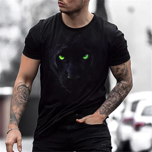 Vista 2 de Camiseta para hombre con estampado de gato 3D, camiseta de verano para hombre, camisetas gráficas divertidas, blusas sueltas de manga corta, cuello