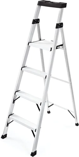 Vista 10 de Rubbermaid Escalera de 2 escalones, Taburete Escalón Plegable Ligero de Aluminio con Superficie Superior para Proyectos, Plateado, Probado según