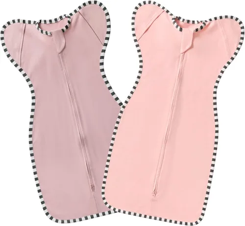 Vista 9 de Swaddling - Saco de dormir para recién nacido, paquete de 2 unidades, 100% algodón, diseño de brazos hacia arriba con cremallera de 2 vías, manta