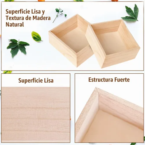Vista 3 de Paquete de 8 cajas de madera sin terminar, 6 x 6 pulgadas, cuadradas, rústicas, pequeñas cajas de madera para almacenamiento, decoración del hogar