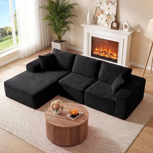 Vista 14 de Sofá nube sin hueso de 111 pulgadas en forma de L con diván, sofá modular de 3 plazas para sala de estar, sofás de felpilla deshuesados de gran Beige