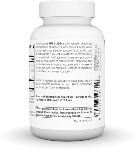 Vista 4 de Source Naturals, Ácido málico - 2,500 mg - 60 Tabletas