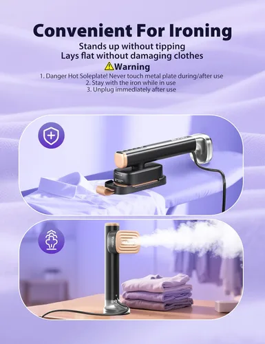 Vista 8 de Vaporizador de viaje para ropa con depósitos de agua de 6.1 fl oz, calentamiento rápido de 15 segundos, rendimiento de vapor fuerte de 0.91 oz/yd²