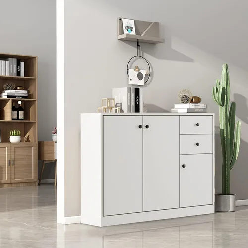 Vista 4 de Giantex Armario de buffet con almacenamiento, aparador de cocina con 2 cajones, armario grande y pequeño de 3 puertas, estantes ajustables, armario