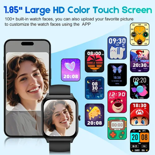 Vista 6 de Smart Watch for Men Women Make Call Answer 1.85" with 20+ Sport Modes Fitness Tracker Sleep Spo2 Heart Rate Monitor Smartwatch Waterproof Pedometer