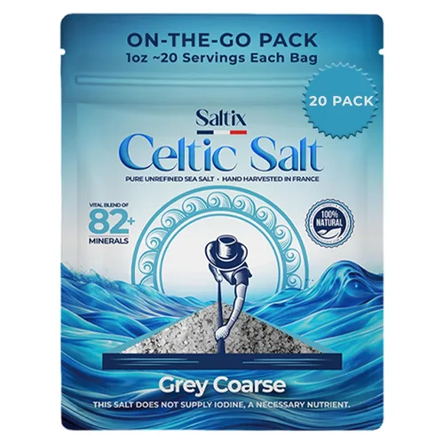 Vista 9 de Saltix Sal marina gruesa Celtic Grey On-The-Go 30 paquetes de bolsa resellable (1 onza ~ 20 porciones cada uno) 100% natural, gris francés sin