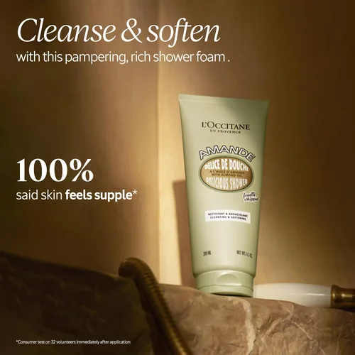 Vista 2 de L'Occitane Almond Delicious Shower Gentle Body Wash limpia, hidrata, suaviza y purifica para una piel radiante y suave, cuidado de la piel vegano