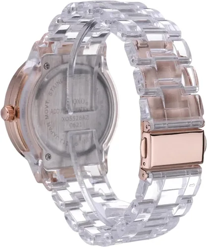 Vista 3 de Accutime XOXO XO5528 Reloj de pulsera transparente con diamantes de imitación en caja de oro rosa para mujer