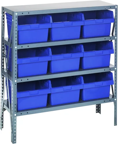Vista 435 de Quantum QSBU-245BK Heavy Duty Shelving Unit with (7) Shelves and (24) QUS245 Black Bins for Garage Warehouse Storage Distribution 400 lb Load