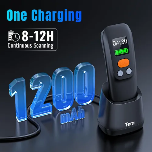 Vista 4 de Tera Escáner de Código de Barras Inalámbrico Portátil: Pantalla LCD Grande de 1.4" Batería de 1200mAh con Base de Carga Diseño Ergonómico 1D 2D QR