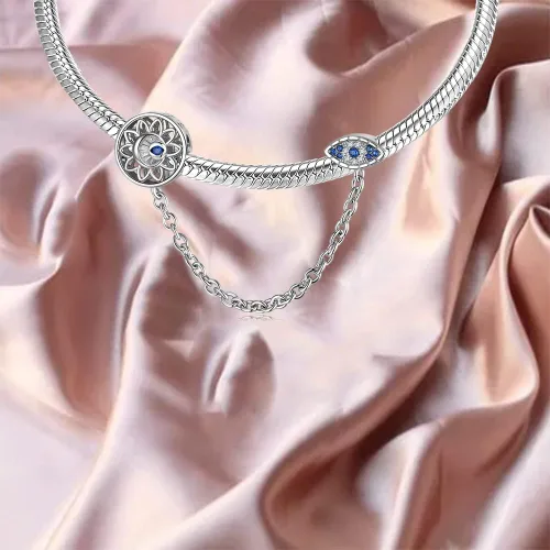 Vista 2 de AIEGNOS Dijes de Hamsa de mal de ojo para pulsera, collar de plata de ley 925, cuentas de mal de ojo de Fátima para manos de serpiente europea