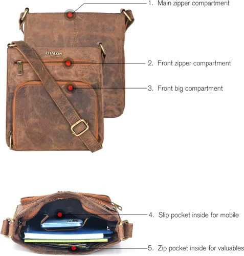 Vista 2 de ESTALON Bolsos cruzados de cuero para mujer - Bolsos cruzados de moda - Bolso cruzado de cuero para mujer - Bolso bandolera para mujer