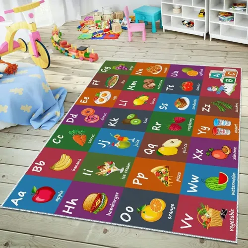 Vista 8 de ABC - Alfombra educativa del alfabeto, alfombra de juegos divertidos para niños, sala de juegos, aula, antideslizante, lavable, alfombra de suelo