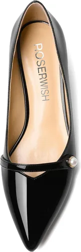 Vista 3 de ROSERWISH Vestido de noche para mujer, sin cordones, con puntera puntiaguda, patente, tacón bajo, zapatos de tacón bajo de 1.5 pulgadas