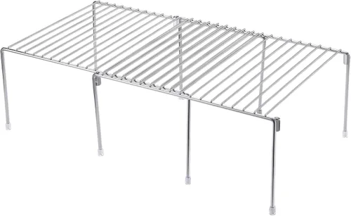 Vista 7 de iPEGTOP Juego de 2 estantes apilables de almacenamiento para gabinete de congelador, marco de metal de acero inoxidable, organizador de cocina
