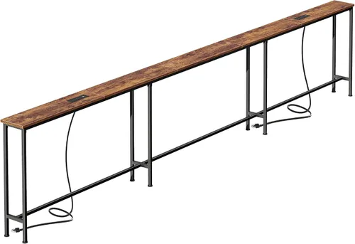 Vista 14 de SUPERJARE - Mesa de sofá de 79 pulgadas con 2 tomas de corriente y puertos USB-C, mesa consola estrecha de 5.9 pulgadas con almacenamiento, mesa
