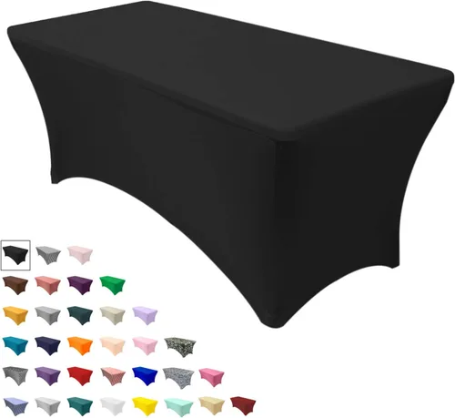 Vista 38 de YOUR CHAIR COVERS - Fundas rectangulares de elastano para mesas de 4 pies, manteles ajustados para eventos de boda, decoraciones de patio, tela Negro