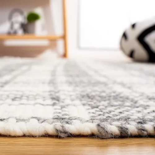 Vista 5 de SAFAVIEH Natura Collection - Alfombra de pasillo, 2 pies 3 pulgadas x 7 pies, gris y marfil, hecha a mano, lana con flecos, ideal para zonas de alto