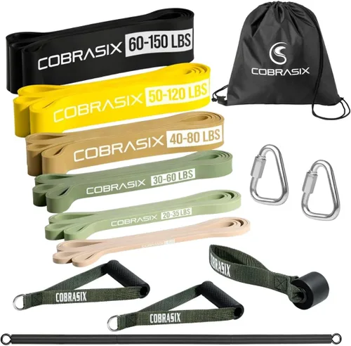 Vista 11 de COBRASIX Long Resistance Bands for Working Out Set of 6 Exercise Bands for Full-Body Training Pull Up Bands for Home Gym with Handles, Door