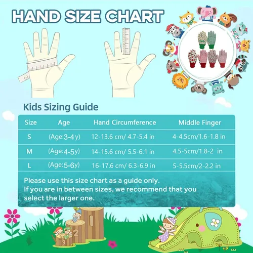 Vista 4 de Paquete de 3 pares de guantes de jardín para niños, guantes de jardinería para niños pequeños, regalos medianos para edades de 4 a 5 años, estilo 1