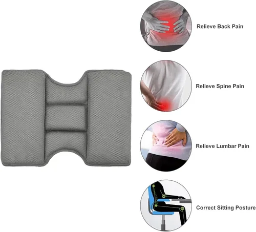 Vista 3 de Almohada de apoyo lumbar para automóvil, diseño ergonómico con 5 secciones ideal para conducción larga, funda de malla 3D transpirable y correa