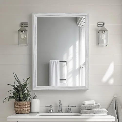 Vista 23 de Espejo de Pared Enmarcado con Efecto de Madera de Roble, Espejo Rectangular de 16x20, Vidrio Templado Anti-desplatado de 1/8", Marco Sostenible