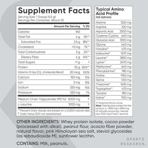 Vista 5 de Sports Research® 100% proteína de suero aislado de chocolate mantequilla de maní – Proteína en polvo de origen estadounidense con BCAA – Sin sabores