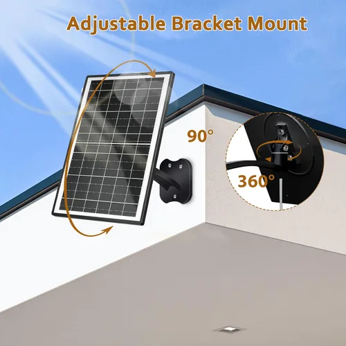 Vista 5 de Zivif 13W Solar Panel for Security Camera, Solar Charger with USB-C/USB & 5.5x2.1mm DC Cbale, Compatible with 5V Battery Powered Camera, 360°
