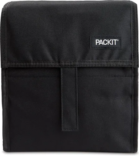 Vista 12 de PackIt Freezable Lunch Bag, Almond Paquetes de hielo integrados, tecnología EcoFreeze+, cierre de cremallera y pliegue, mango de hebilla de Almendra