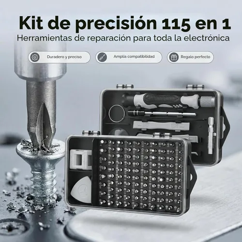 Vista 5 de Juego de destornilladores de precisión 115 en 1, kit de herramientas de reparación de electrónica duradera para teléfono, Mac, computadora, reloj