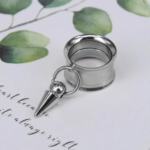Vista 2 de ZS Vintage Moon Dangle Ear Tunnels Plug Stainless Steel Screw Ear Gauge Feather Chain Ear Expander Flesh Tunnels Piercing