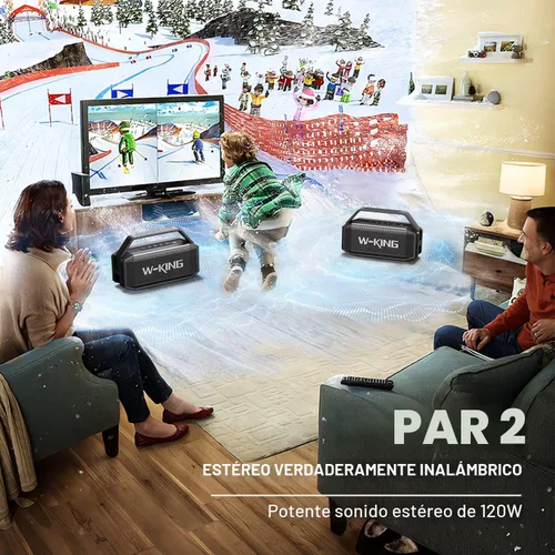 Vista 4 de W-KING Altavoz Bluetooth - 100 W pico 60 W RMS graves profundos, IPX6 portátil impermeable altavoces Bluetooth inalámbricos con subwoofer, 40