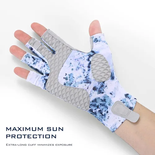Vista 8 de KastKing La Sal Guantes de pesca UPF50+ Guantes de sol Guantes de protección UV Guantes sin dedos para hombres y mujeres para exteriores, kayak