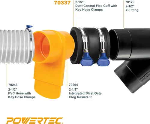 Vista 3 de POWERTEC 70337 Manguito Flexible de Control de Polvo de 2-1/2" con Abrazaderas de Manguera de Llave Ajustable, Acoplador de Manguito de Goma