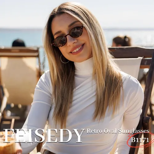 Vista 2 de FEISEDY Gafas de sol ovaladas retro para mujer de los años 90, estrechas, redondas, ligeras, Y2k, de moda, B1171