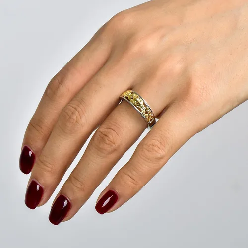 Vista 2 de Jeulia Claddagh - Anillos para mujer, plata de ley 925, chapado en oro de 14 quilates, anillo de compromiso de circonita cúbica de dos tonos, anillo