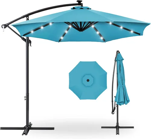 Vista 18 de Best Choice Products Sombrilla de Patio de Mercado Colgante Descentrada con LED Solar de 10 pies para Patio Trasero, Junto a la Piscina, Césped