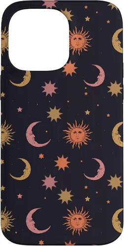 Vista 21 de Funda para iPhone 16 Whimsigoth Aesthetic Hippie Celestial Vintage Half Moon Sun