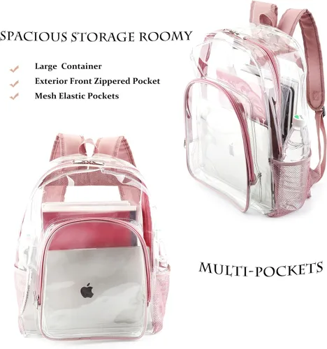 Vista 3 de Mochila transparente transparente para conciertos escolares, Rose gold, 16 pulgadas, Mochilas Daypack
