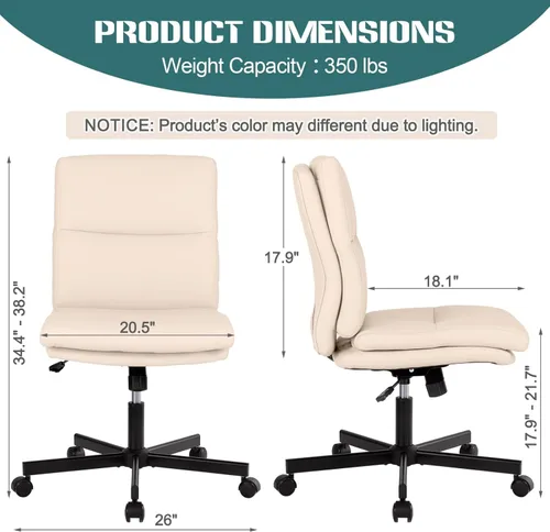 Vista 2 de LUCKWIND Silla de escritorio de oficina sin brazos con ruedas, silla de trabajo giratoria cruzada con espalda media, silla de tocador acolchada