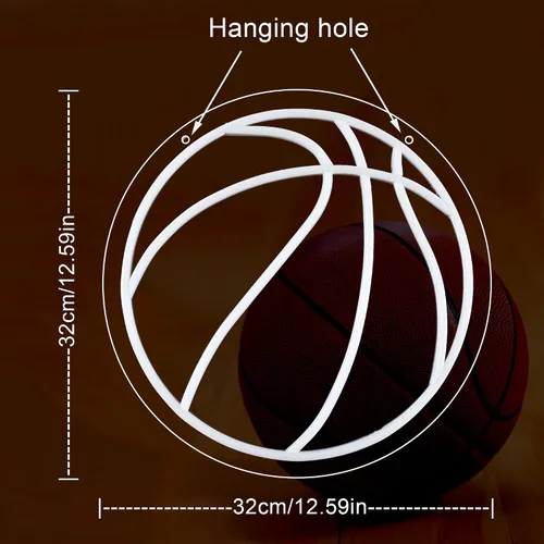 Vista 4 de Letrero de neón de baloncesto, letrero de neón de baloncesto regulable para dormitorio, letrero de pelota de baloncesto de neón, luz de neón
