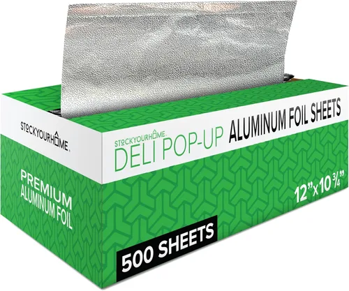 Vista 9 de 200 hojas de papel de aluminio precortadas para delicatessen - Hojas emergentes de 9 pulgadas para restaurante, cubiertas desechables para alimentos