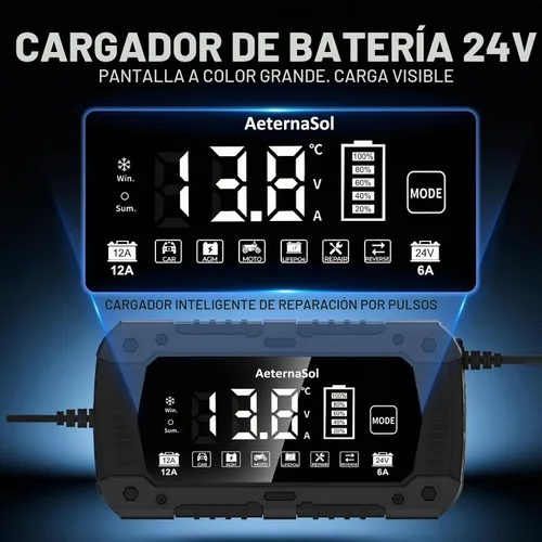 Vista 4 de Cargador de batería de coche inteligente 12A, cargador de mantenimiento de 12V 12A