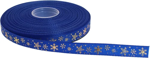 Vista 23 de Cinta de grogrén de copo de nieve con impresión dorada de 25 yardas cada rollo, borde tejido 100% poliéster (3/8 pulgadas, beige)