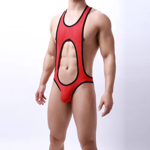 Vista 7 de niceone Ropa interior de leotardo travieso con tirantes para hombre, sin espalda, overol de lucha libre, overol gay