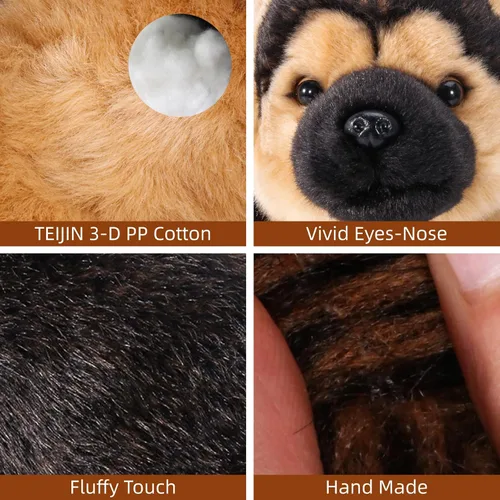 Vista 7 de Animal de peluche de pastor alemán, 16 pulgadas, suave y realista, juguete de peluche para niños y niñas, abrazable y lavable, no desprende pelusa